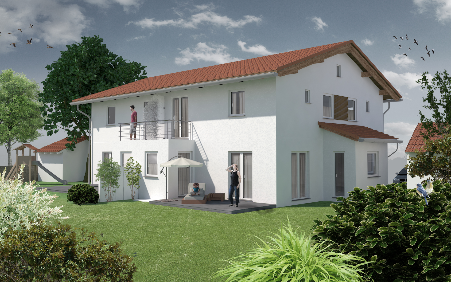 3D Visualisierung Agentur - Visualisierung eines Hauses mit Garten